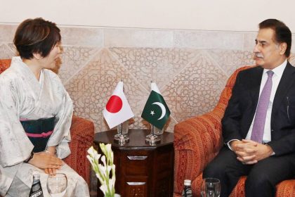 Japan's State Minister Toshiko Abe calls on National Assembly Speaker Ayaz Sadiq in Islamabad