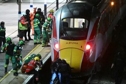 Police received reports of multiple stabbings aboard the 18:25 service from Doncaster to King's Cross. After receiving that call at 19:42, a large number of emergency responders attended the scene at Huntingdon Station in Cambridgeshire, where the train made an unscheduled stop. Police have since confirmed that nine people are in hospital with life-threatening injuries. A tenth person is being treated in hospital with non life-threatening injuries. Two people have been arrested in connection with the incident, and are currently in police custody. The investigation is being supported by counter-terrorism officers, and police say that trains are still not running in the area. There are also a number of road closures that remain in place. (BBC)
