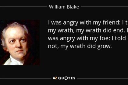 I was angry with my friend; I told my wrath, my wrath did end. I was angry with my foe: I told it not, my wrath did grow. And I waterd it in fears, Night & morning with my tears: And I sunned it with smiles, And with soft deceitful wiles. And it grew both day and night. Till it bore an apple bright. And my foe beheld it shine, And he knew that it was mine. And into my garden stole, When the night had veild the pole; In the morning glad I see; My foe outstretched beneath the tree.